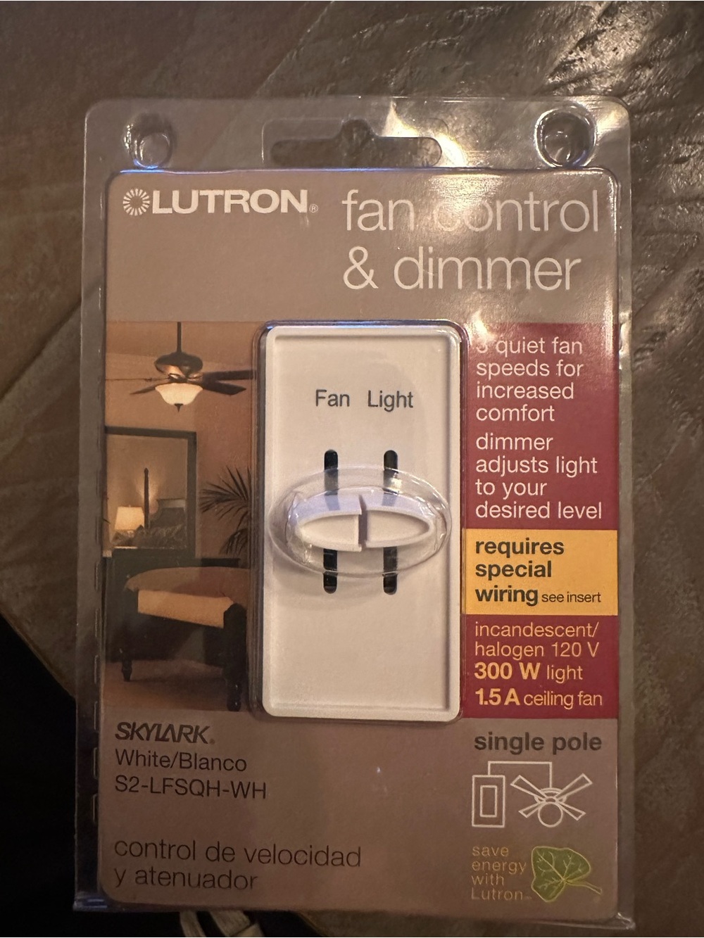 Brand NEW Lutron White Fan Control & Dimmer - White
